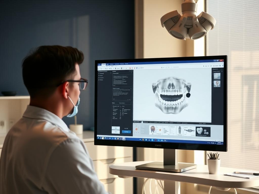 Planejamento digital do tratamento exibido na tela